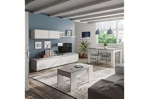 Miroytengo Pack de Muebles de Salón Comedor Estilo Contemporáneo en Color Blanco formado por Modulo de TV, Mesa de Centro y Mesa de Comedor