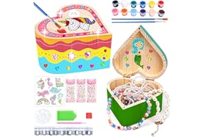 JABNOW 2PCS Boîte en Bois DIY en Forme de Coeur, Mini Boite Rangement Compartiment avec Autocollants, Coffre Tresor Bijoux pour 6 7 8 9 10 Ans Enfants Filles Cadeau d'Anniversaire