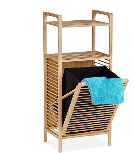 Mobile Portabiancheria In Bambù [en.casa] – 3 Ripiani + Sacco Rimovibile, Ideale Per Bagno E Lavanderia, 118x39.5x30.5 Cm