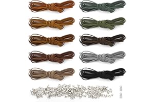 Yangfei 10Pcs 5M*3mm Cuerda de Cuero para Pulseras Cordón para Colgante, Cordón de Cuero Plano Cuerda de Cuero Gamuza Cordon Cuero para Colgante Collares y 200 Extremos de Cordón Bisuteria (10 Color)