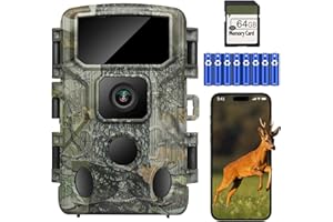 KJK Wildkamera mit Handyübertragung APP, 4K 64MP HD WLAN Bluetooth mit 64GB Speicherkarte, Wildkamera mit Bewegungsmelder Nachtsicht, 0.1s Auslöser, IP67 Wasserdicht, 130° Weitwinkel