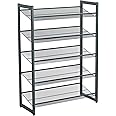 SONGMICS Shoe Rack, 5-Tier Stackable Shoe Storage Shelf, Metal Shoe Organiser with Adjustable Flat or Angled Shelves, 30.5 x 74 x 103.8 cm, Holds 15-20 Pairs, Cool Gray LMR005GB