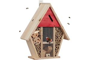 Relaxdays Hôtel à Insectes, Nid pour Abeilles Sauvages & guêpes, Jardin, Refuge à bourdons, 30 x 25 x 11 cm, Nature