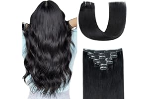‎AGMITY AGMITY Clip in Extensions Echthaar 100% Echtes Echthaar Tief Schwarz 45cm 7 Stück 120g Unsichtbar Gerade Glatt Nahtlos Remy Haarverlängerung Zum Anklippen (45cm #1 Tief Schwarz)