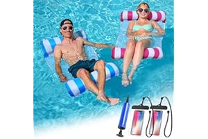 HALOVIE 2 Pack Inflatable Pool Floats Hammock 4-in-1 Multi-Purpose Inflatable Hammock with Air Pump, 2 Pcs Waterproof Mobile Phone Bag, Pool Chairs to Beach Swimming Pool Water Lounge Party Toys