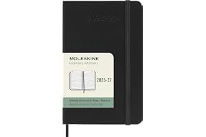Moleskine Veckokalender 2026–2027 – 18-månaders horisontell planerare med hårt omslag och gummibandslås, färg svart, fickform