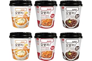 UNISNACKS Yopokki Pack of 6 - Assorted pack [Cheese x2, Sweet & Spicy x2, Jjajang x2] Rice Cake Cup Topokki Tteokbokki - Instant Korean Snacks Food