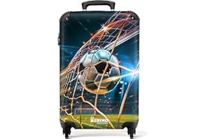 NoBoringSuitcases.com Kindereignisse Kinderkoffer Jungen, Reisekoffer Kinder, Kindertrolley Jungen, Handgepäck Koffer, 55x40x20 cm (Fußball - Dunkelblau)