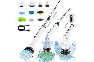 TEMOLA Cepillo Electrico Limpieza Hogar, Cepillo Eléctrico Limpieza con 9 Cabezales de Cepillo de Repuesto, Fregadora Giratoria Eléctrica con 3 Velocidades Mango Ajustable baño, Tina, Cocina, Piso