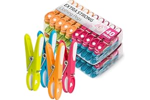 CARASELLE Clothes Pegs for Washing Line Strong - Non Slip Heavy Duty Washing Pegs w/Rubber Pad for Mark Free Secure Grip - Indoor Outdoor Plastic Clothes Pegs Strong Large Laundry Pegs - 40 pcs