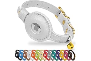 OOPSDOGGY Cat Collar with Bell for AirTag - Non Breakaway Leather Kitten Collar with Apple Air Tag Holder - Lightweight Integrated GPS Pet Collars for Girl Boy Cats, Small Dogs, Puppies (White)
