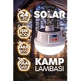 Şarjlı Solarlı Kamp Lambası 5 MODLU Orta-Y&uuml;ksek Işık SOS Askılı Işıldak Kamp El Feneri 47724