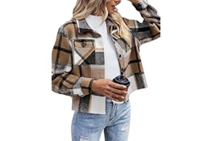 Zeagoo Giacca da donna in flanella a scacchi a maniche lunghe giacca corta risvolto button-down shacket cappotto