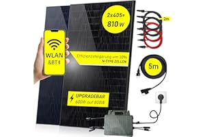 AIR SWIMMERS Panel solar de balcón, 800 W, "plug and play" (enchufar y listo), 800 W/600 W, 800 W Austria, 2 paneles solares de 405 W, 1 inversor de 800 W/600 W, cable de 5 m