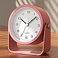 AYRELY® 3.5 Inch Small Analog Alarm Clocks,Battery Operated Desk Clock,Cute Table Clock with Light，Adjustable Angle for Travel,Bedside,Bedroom,Kids,Living Room Decor(Dark Pink)