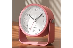 AYRELY® Kleiner analoger Wecker, batteriebetrieben, Tischuhr mit Licht, verstellbarer Winkel für Reisen, Schlafzimmer, Kinder, Wohnzimmerdekoration (Dunkelrosa)