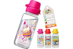 Zauberbande Trinkflasche Kinder auslaufsicher – Einhorn – 400 ml – Kinder Trinkflasche Kohlensäure geeignet, BPA-frei aus Tritan, spülmaschinenfest, Easy-Clean – Made in Germany