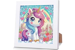 luckyarina Einhorn Diamond Painting Kinder Mit Rahmen - Diamont Art Bilder Einhorn, Tiere Diamond Painting Kinder ab 4 6 8 10 Jahreals Geschenk für Home Wand Décor (18X18 CM)