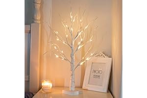 Vanthylit White Twig Christmas Tree with Lights 2FT Tabletop Birch Tree with 24 Warm White LEDs Battery Operated LED Birch Tree for Home Party Wedding Easter Christmas Decoration