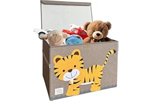 MISHMASH Collapsible Storage Box With Lid – Large Toy Storage Unit for Children/Baby/Toddler – Animal Storage Boxes In 7 Styles – Portable, Compact and Multipurpose Chest (Tiger)