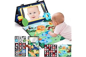 hahaland Juguetes Montessori 0 3 6 Meses Espejo Bebe, Tummy Time Bebe 0 a 6 Meses Recien Nacido, Libro Sensorial Plegable Blanco y Negro Juguetes Educativos