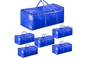 Raweao Lot de 6 Grand Sacs Déménagement Vêtements 85L, Imperméable Sac Rangement Résistant avec Fermeture éclair et Poignées Renforcées, Sacs Vêtements Housses Rangement(Bleu)