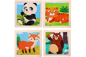CFL PRO Puzzles en Bois Jouets Montessori Lot de 4 Puzzles Animaux de 9 Pièces Chacun. Parfait pour L'éducation et L'apprentissage des Tout Petits Garçon Fille et Cadeau Enfants (Animaux Sauvages)