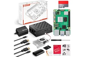 SANOOV RasTech Raspberry Pi 5 4GB Kit Edición 64GB con Active Cooler,Fuente de alimentación 27W 5.1V5A USB-C,Pi5 4GB Board,Kit Lector de Tarjetas 64GB,Carcasa Pi 5,Dual 4K Cables de Micro HD out
