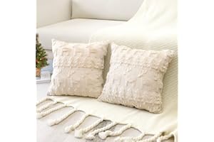 Artscope 2er Set Wolle Kissenbezüge Weicher Plüsch Kurzer Wollsamt Dekokissenbezuge Luxuriöses Sofakissen Europäische Kissenhülle für Sofa Schlafzimmer Weihnachtsbaum und Elch Creme Beige, 50x50cm