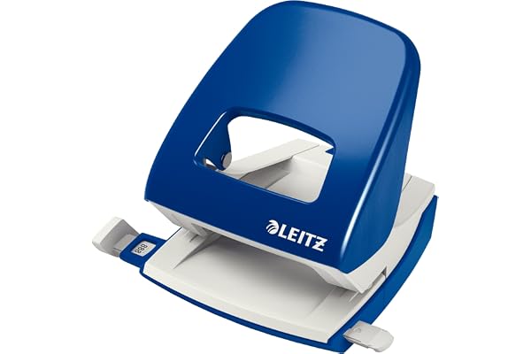 Leitz Perforatrice Sans Effort, Capacité 30 Feuilles, Bleu, Métal, Réglette de Guidage avec Repères, NeXXt, 50080035
