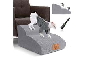 Myiosus Escalier pour Chien 2 Marches, Escalier pour Chat en Mousse Haute Densité avec Housse Amovible & Lavable, Escalier Chien Antidérapant pour Animaux pour Canapé (Gris)