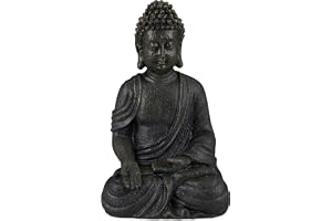 Relaxdays buddhafigur sittande, 18 cm, prydnadsfigur för vardagsrummet & badrummet, vattentålig, konststen