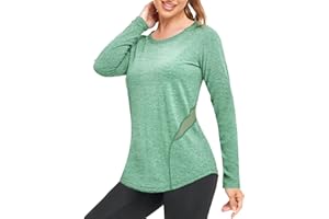 Wayleb Camiseta Deportiva de Manga Larga para Mujer Camisetas de Malla Mujer Ropa Deporte Secado Rápido y Transpirable para Yoga Pilates Fitness Correr