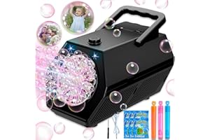 PIEKIDSFUN Bubble Machine, Bubble Machine for Kids 15000+ Bubbles Per Minute with 2 Speeds Portable Bubble Blower Operated by Plugin or Batteries Bubbles Toy for Outdoor Yard Wedding Birthday Pool Party(BLACK)