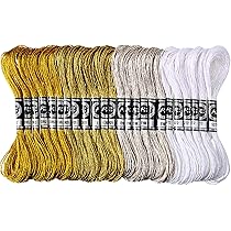 Set 12 Matasse Filo Da Ricamo Metallico Glitter – Oro E Argento – Poliestere Per Punto Croce E Fai Da Te