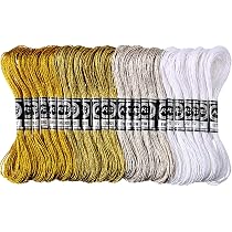 Set 12 Matasse Filo Da Ricamo Metallico Glitter – Oro E Argento – Poliestere Per Punto Croce E Fai Da Te