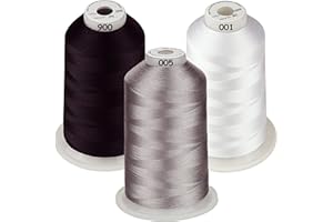 Simthread Juego de bobinas de hilo de bordar a máquina, 5000 m, de poliéster, colores clásicos, blanco, negro y gris para máquina de bordado Babylock, Janome, Kenmore, Singer, W6 N