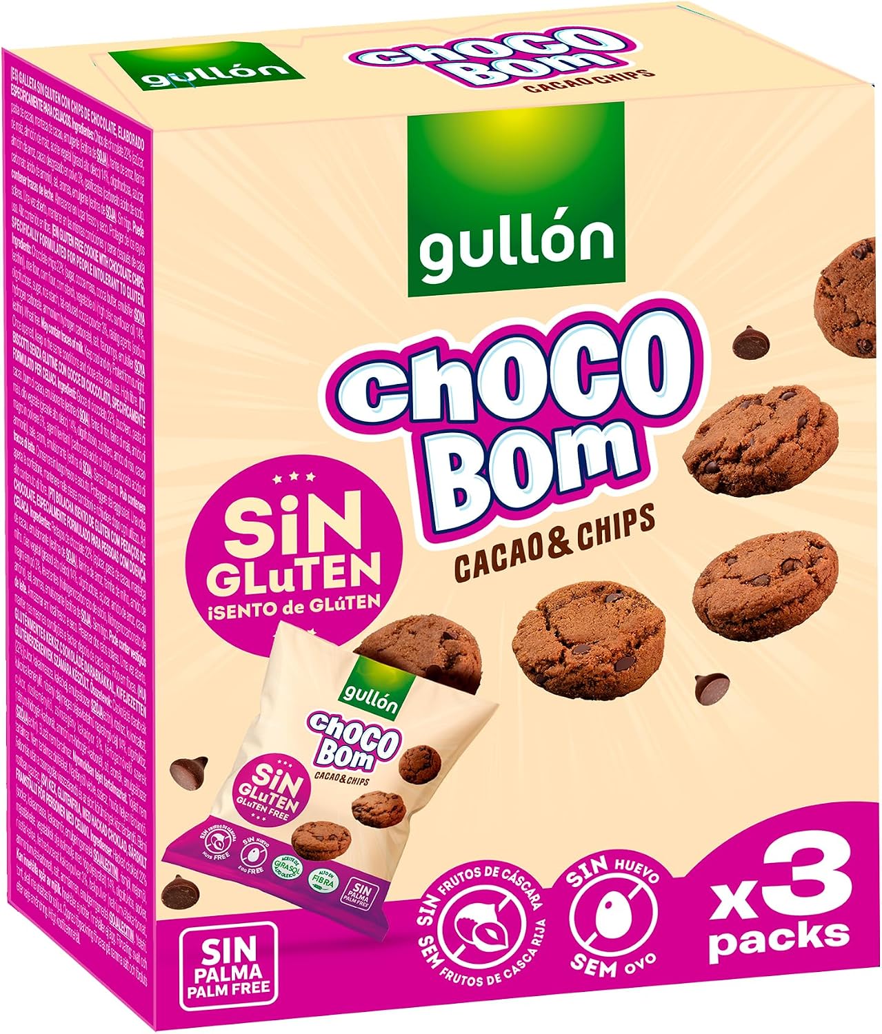 Galletas Choco Bom Mini Cacao Sin Gluten 120g (3x40g)