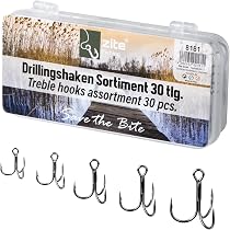 Zite Fishing Drillingshaken Set 30 Stück – 5 Größen (2,4,6,8,10) In Box, Hochwertiger Kohlenstoffstahl, Für Süß- & Salzwasser