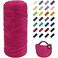 Uiopa T-Shirt Yarn, 200g/196ft Elastic Fabric Cloth Knitting T Shirt Yarn, Rose Red Thick Crochet Yarn for Crocheting Bags/Baskets/Rugs, Home Decor, DIY Crafts