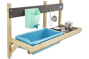 TP Toys Cuisine Extérieure en Bois avec Réservoir à Eau et Ustensiles – 81 x 36 x 56 cm – Jeu d’Imitation pour Enfants dès 3 Ans – Fixation Facile – Jouet Jardin Compact, Vert