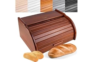 Creative Home Porta-Pane Legno Marrone | Moderno | 38x28,5x17,5cm (+/-1cm) | Contenitore Pane | Coperchio Scorrevole Avvolgibile | Apertura Frontale a Scomparsa | Faggio Naturale | Accessori Cucina