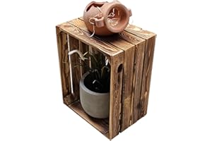 Teramico Holzkiste 50 x 40 x 30cm - Vintage-Look geflammt - Weinkiste Obstkiste Set Dekoration (Einzel - Kiste, Ohne Ablage)