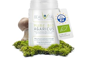 BEAUVITAL Pure Bio Agaricus blazei 100g fungo in polvere da agricoltura biologica UE, vegano, senza additivi artificiali