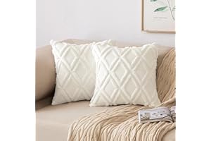 MIULEE Zestaw 2 poszewek na poduszki, sztuczne futro, miękkie poszewki na poduszki, eleganckie dekoracje, na kanapę, do sypialni, 18 x 18 cali 45 x 45 cm, kremowe