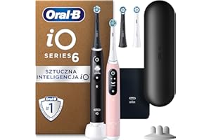 ‎ORAL-B Oral-B iO 6 Oral-B iO 6 Dual Pack, Black & Rose Szczoteczki elektryczne, 2 końcówki do szczoteczek elektrycznych, stworzone w technologii Braun, Stworzona w technologii Braun
