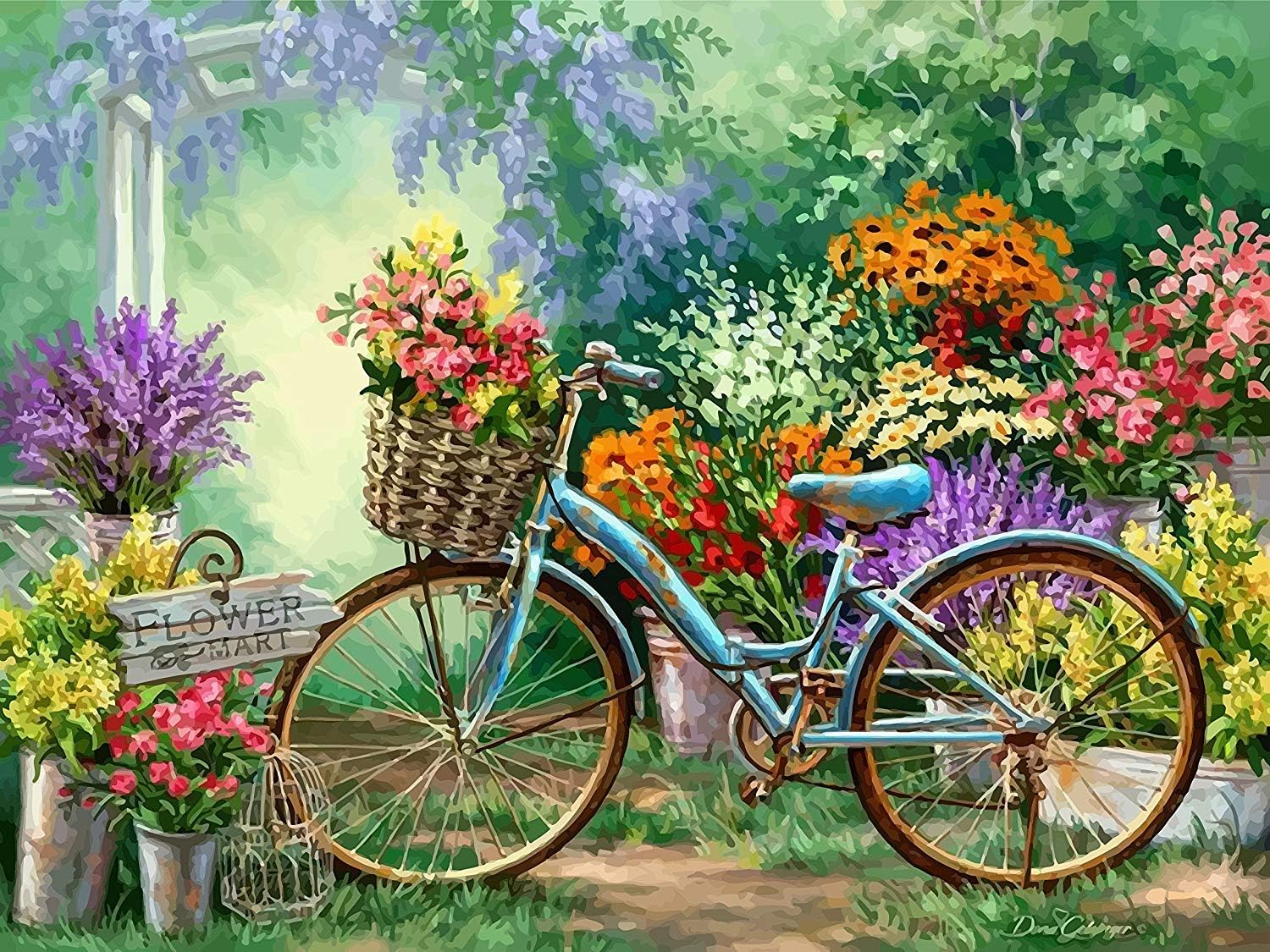 Fuumuui Pintura por Números Adultos y Niños Principiantes Incluye Pinceles y Pinturas Acrílicas 40 x 50 cm - Paisaje, Flores y Bicicleta
