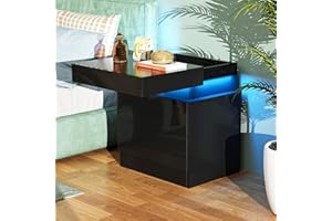 ‎LVHCMFOHM Lvhcmfohm Nachttisch Schwarz mit Led, Nachtschrank mit Schubladen und 16 Farben Beleuchtung, Geeignet für Schlafzimmer Wohnzimmer (45x35x52cm)