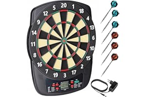 KASADIN Cible de fléchettes électrique électronique avec annonces vocales, Affichage LCD, 6 fléchettes, 32 Jeux 590 Options de Jeu, Jeu Professionnel pour la Maison, Les fêtes, Le Jardin, Le Bar, 1 à 8