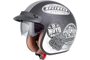 BSWAY Jethelm mit Visier by BS Way: Hochwertiger Motorradhelm, ECE-Zertifiziert für Herren und Damen - Ideal für Roller, Moped, Mofa und Scooter - Retro Helm Design, Halbschalenhelm Vintage